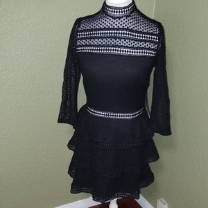 Black lace tiered mini dress